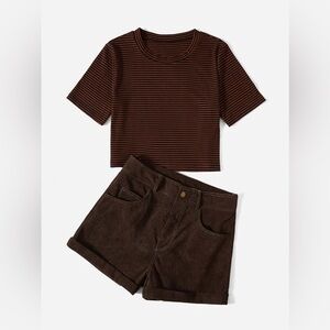 Striped Tee & Corduroy Cuffed Shorts, size small